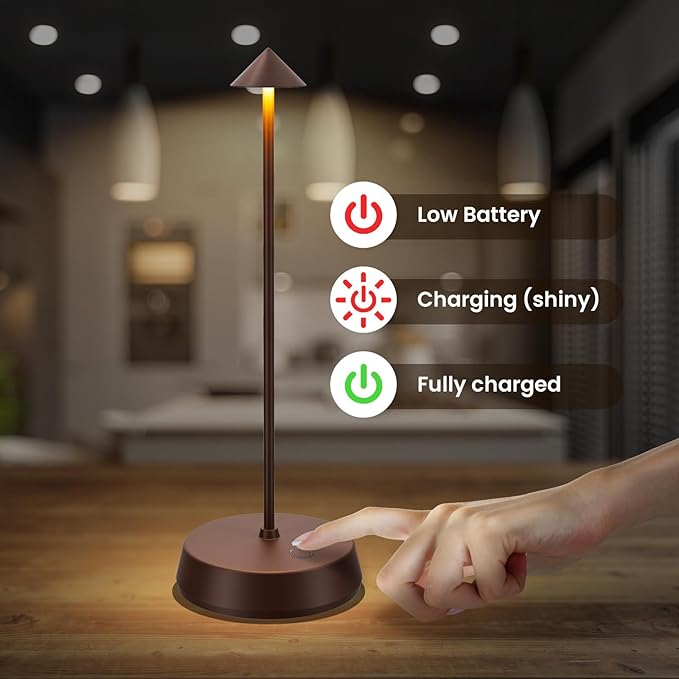 Cordless Table Lamps Rechargeable, 6000mAh LED Battery Operated Desk Lamp, Portable Outdoor Waterproof Touch Stepless Dimmable Wireless Table Light for Dining Restaurant Home Patio (Brown-2PC)