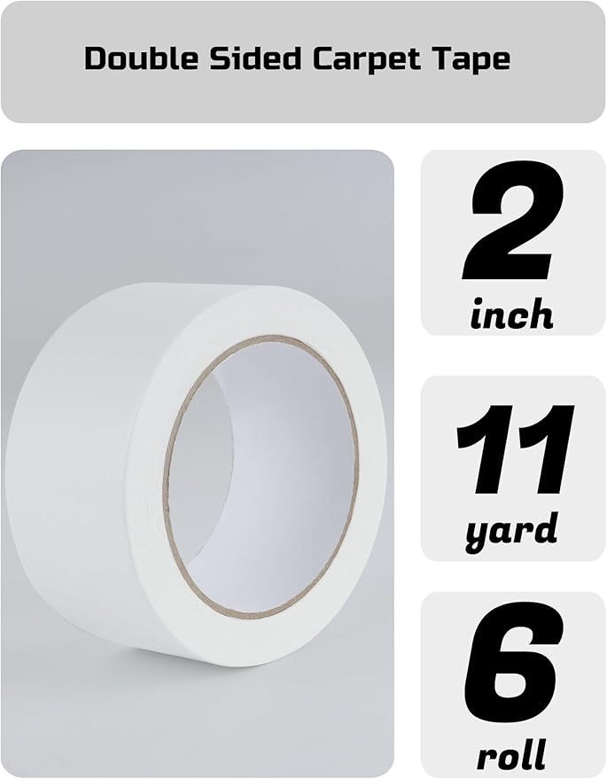 Lichamp Bulk 6 Pack Double Sided Carpet Tape for Hardwood Floors, 2 inch Wide by 11 Yards Carpet Tape for Area Rugs On Carpet Stickers Rug Gripper Tapes