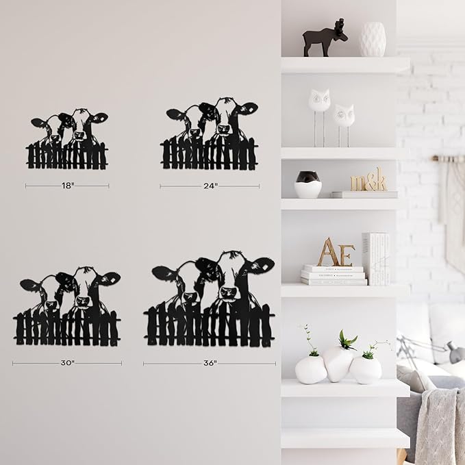 SIGNLEADER Metal Wall Art Decor Two Cows at the Fence Minimalist Modern Abstract Wall Sculpture Hangings Home Decoration for Living Room, Bedroom, Bathroom, Kitchen, Outdoor - 18" Black