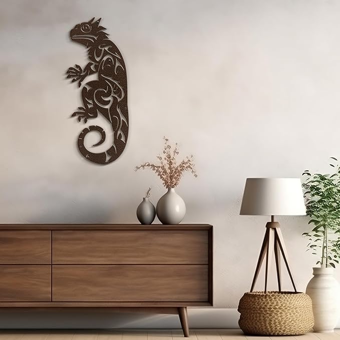 SIGNLEADER Metal Wall Art Decor Lizard Minimalist Modern Abstract Wall Sculpture Hangings Home Decoration for Living Room, Bedroom, Bathroom, Kitchen, Outdoor - 18" Bronze