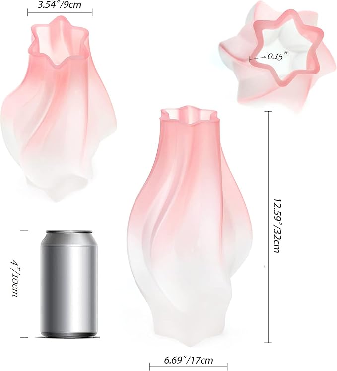 Modern Glass Vase with Hexagonal Mouth Gradient Color Home Decor Vase for Centerpieces, Wedding, Living Room, Bedroom, Table Decor(Pink)