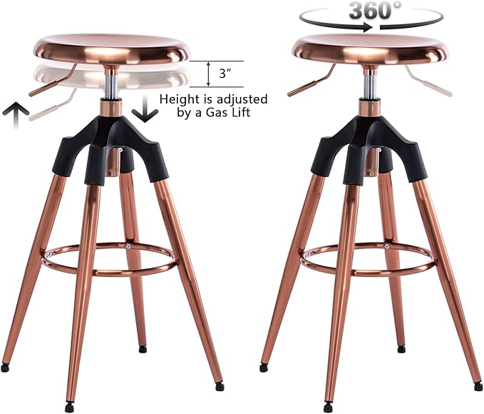 Adjustable Backless Swivel Bar Stools,Counter Height Round Metal Bar Chair, Kitchen Dining Chairs,Rose Gold