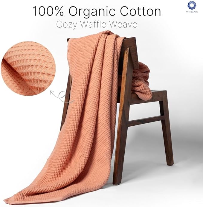 9Threads GOTS Certified Organic Cotton Waffle Weave Blanket, King Bed Blanket,108"X90" Cozy Throw Blanket for Couch, Modern Home Decor, Throw Blankets,Comfy Waffle Blanket, Soft Bed Blankets -Sun Bay