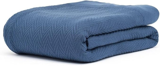 9Threads 100% Cotton Herringbone Weave Blankets, 90"X90" Queen, Throw Blanket for Bed,All Season Cotton Blanket, Cozy Blanket,Throws Bed Blanket, Throw Blanket for Couch,Modern Home Decor -Navy Blue