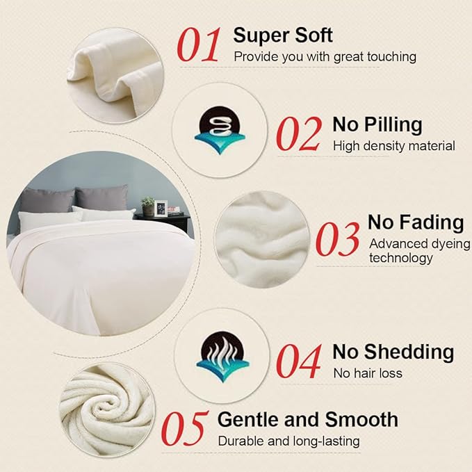 Soft California King Blanket Warm Fuzzy Microplush Lightweight Thermal Fleece Blankets for Couch Bed Sofa,102X108Inch,Ivory