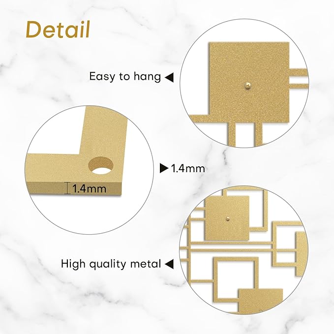 SIGNLEADER Metal Wall Decor Rectangles Geometric Minimalist Modern Luxury Wall Sculpture Hangings 3D Statue Home Decoration for Living Room, Bedroom, Bathroom, Kitchen, Fireplace, Office - 18" Gold