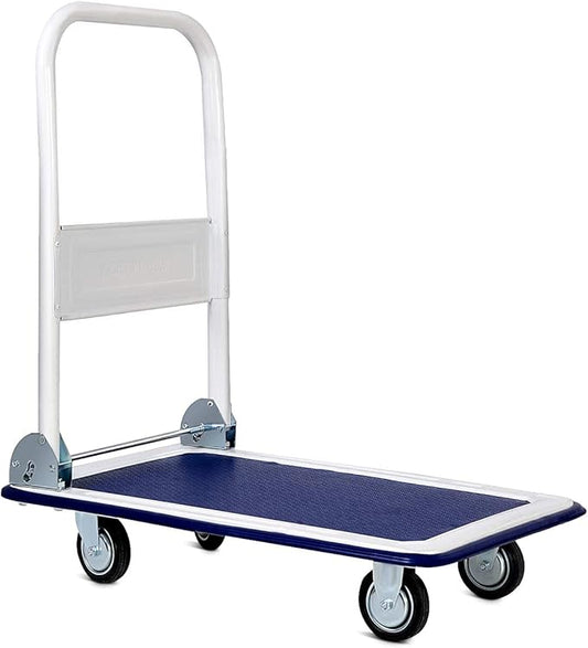 S AFSTAR Folding Push Cart Dolly, Rolling Platform Cart for Garage Warehouse, Portable Flatbed Cart with Non-Slip Swivel Casters (330Lbs Load-Bearing Capacity, Blue)