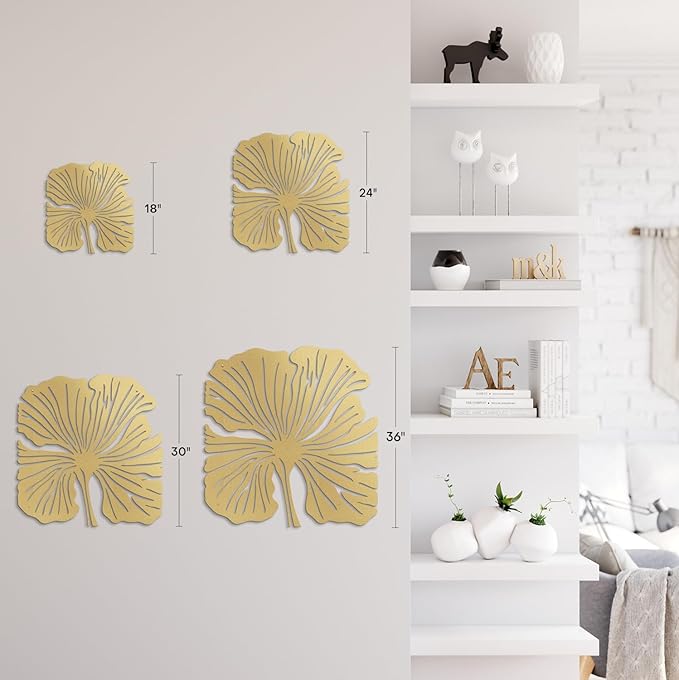 SIGNLEADER Metal Wall Art Decor Big Leaves Minimalist Modern Abstract Wall Sculpture Hangings Home Decoration for Living Room, Bedroom, Bathroom, Kitchen, Outdoor - 18" Gold