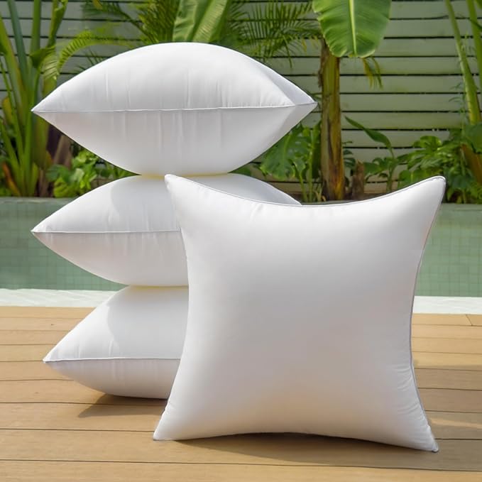 QSWRD 22 x 22 Outdoor Pillow Insert Pack of 4 Patio Furniture Pillows Cushion Waterproof Square Throw Pillow Inserts Decorative Couch Pillow Inserts White Sofa Sham Cushion Stuffer