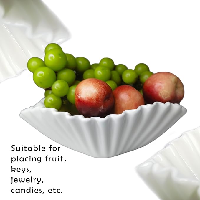 Ceramic Decorative Bowl,White Modern Bowls for Home Decor,Decorative Fruit Bowl for Kitchen Counter,Ruffle Decorative Key Bowl for Entry Table
