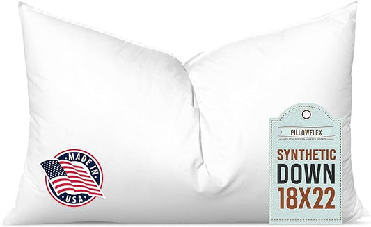 Pillowflex Synthetic Down Pillow Insert - 18x22 Down Alternative Pillow, Ultra Soft, Large Rectangle, Lumbar, Back, Neck, Sleeping Pillow - 1 Decorative Pillow Form
