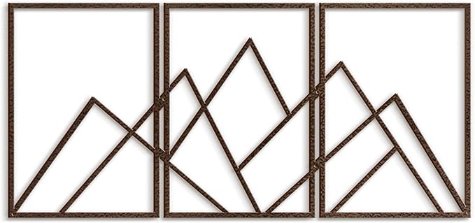 SIGNLEADER Metal Wall Decor Triangle Mountains Line Minimalist Modern Luxury Wall Sculpture Hangings 3D Statue Home Decoration for Living Room, Bedroom, Bathroom, Kitchen, Fireplace, Office - 24" Bronze
