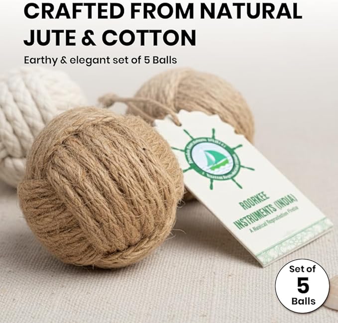 5pc Nautical Rope Balls – 2.5 Inch Each – Handmade Jute and Cotton Decorative Knots – for Rustic Tray Fillers, Wedding Centerpieces, Beach House or Living Room Decor Display