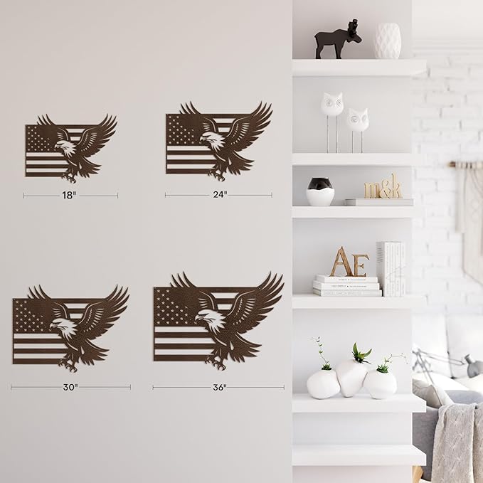 SIGNLEADER Metal Wall Art Decor American Flag with Eagle Minimalist Modern Abstract Wall Sculpture Hangings Home Decoration for Living Room, Bedroom, Bathroom, Kitchen, Outdoor - 18" Bronze