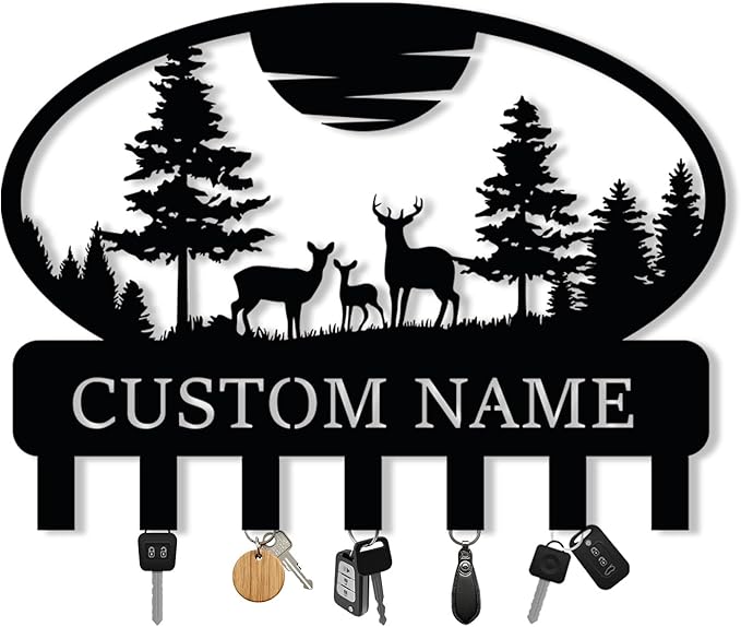 Personalized Metal Key Holder for Wall, Custom Metal Deer Cabin Key Hooks with Name, Name Letter Wall Decoration Key Hooks, Farmhouse Deer Sign, Key Rack for Kitchen, Key Organizer for Cabin Home Gift