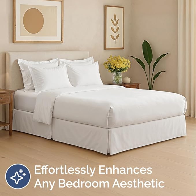 Pleated Bed Skirt King Size - 3 Sided Pleated Bed Skirt King - Ultra-Soft, Easy Fit with 12 Inch Tailored Drop - Hotel Quality, Wrinkle Free & Fade Resistant - for Women, Men, Kids & Teens - White