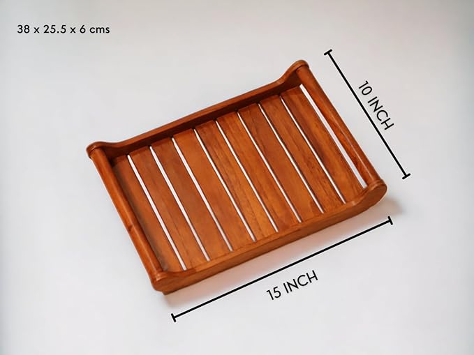 Vesta Homes Large Teak Wood Rectangular Serving Tray for Home, Kitchen, Restaurant, Office Organizer, Dining Table|Premium Serving Trays|38 X 25 X 6 Cm|Handmade in India
