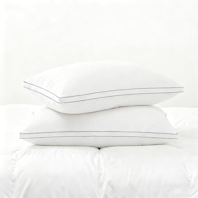 Homotive Feather Pillows Standard Size Set of 2 Goose Down Pillows with 100% Breathable Cotton Cover, Hotel Collection Bed Pillows for Sleeping, Soft Support for Back, Stomach and Side Sleepers