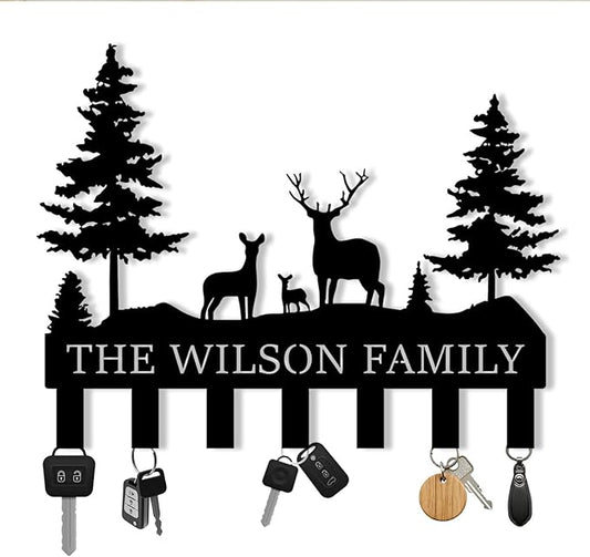 Personalized Metal Key Holder for Wall, Forest Design Rack, Metal Wall Mount Custom Name Hooks Decoration, Name Letter Wall Decoration Key Hooks, Key Hanger Decor, Key Organizer for House, Farmer Gift