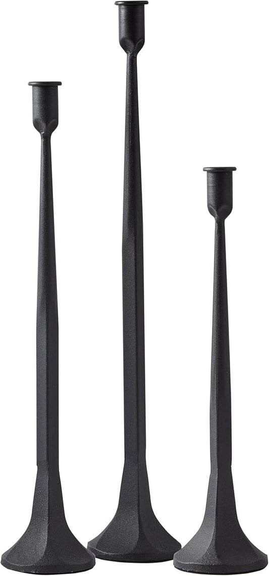 Denique Iron Taper Candle Holder Set of 3, Black Candlestick Holders 19.3”17” 14” Heightening Decorative Candle Stand Set for Wedding, Dining Table, Home Decoration (Black)