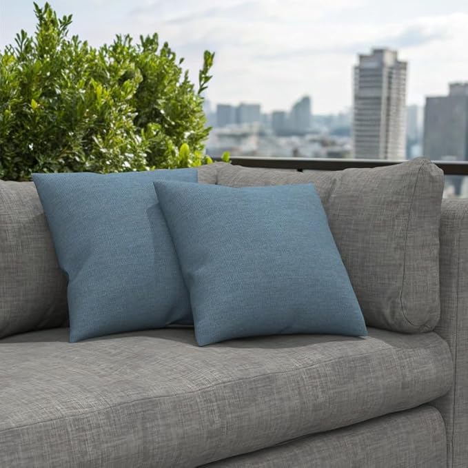 Covers & All Sunbrella Indoor/Outdoor Throw Pillows, Square Throw Pillows Inserts with Covers Set of 2 (Spectrum Denim, 16x16)