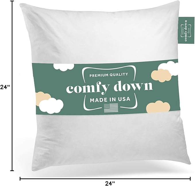 ComfyDown 24X24 Decorative Throw Pillow Insert, Down and Feathers Fill, 100% Cotton Cover 233 Thread Count, Square Pillow Insert - Made in USA