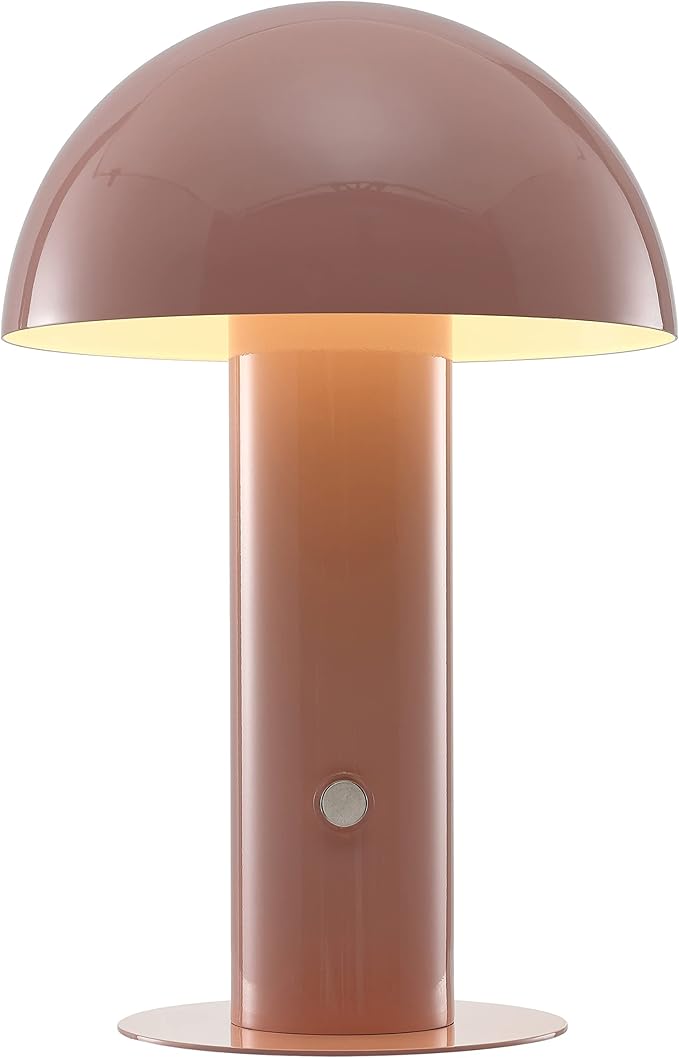 JONATHAN Y JYL7115F Boletus 10.75" Contemporary Bohemian Rechargeable/Cordless Portable Iron Integrated LED Mushroom Table Lamp Modern, Coastal Bedside Desk Nightstand Lamp, Pink