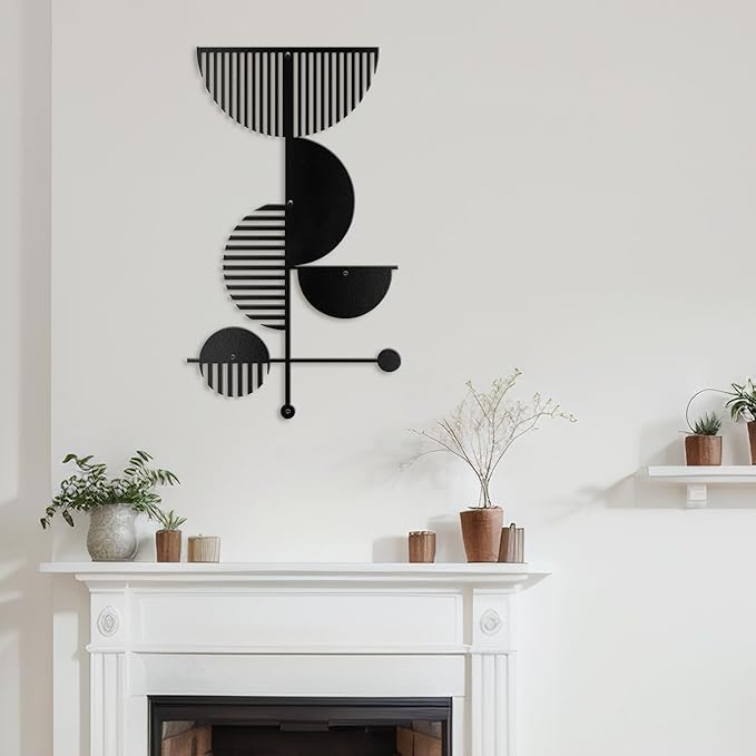 SIGNLEADER Metal Wall Decor Boho Geometric Lines Minimalist Modern Luxury Wall Sculpture Hangings 3D Statue Home Decoration for Living Room, Bedroom, Bathroom, Kitchen, Fireplace, Office - 24" Black