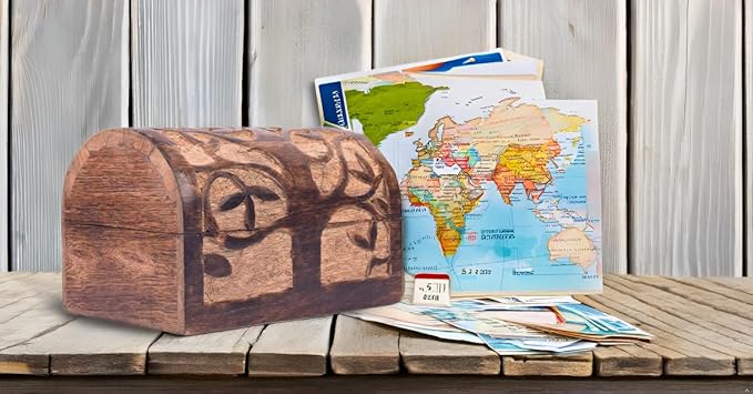 Great Birthday Gift Ideas Handmade Decorative Wooden Jewelry Box With Tree of Life Carvings Jewelry Organizer Keepsake Box Treasure Chest Trinket Holder Watch Box Storage Lock Box (Natural Finish)