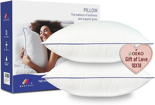 Wuuyuef 18x18 Pillow Inserts Set of 2, Hypoallergenic Soft Machine Washable Fluffy Virgin Microfiber Premium Throw Pillow Stuffer,Valentine’s Decorative Pillow Insert for Couch, Sofa - White