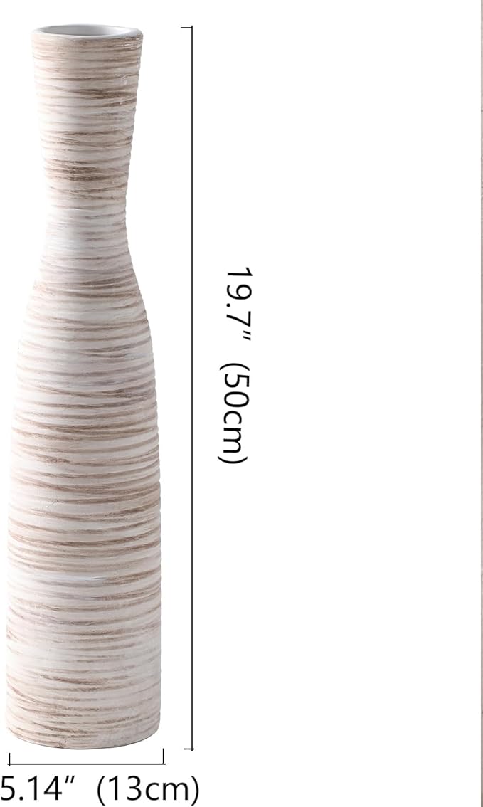ALMA 20" White & Browm Tall Skinny Vase for Flowers, Decorative Thin Pampas Grass Vases for Living Room Floor, Dinner Table, Entryway, Fireplace, Bookshelf, Offer, Home Decor