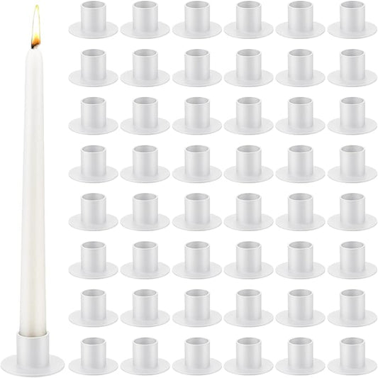 48 Pcs Taper Candle Holders Bulk for Wedding Pillar Candles Metal Taper Candlesticks Holders Centerpieces Short Candle Stick Dinner Decor for Party Anniversary Dinning Table Gift (48, White)
