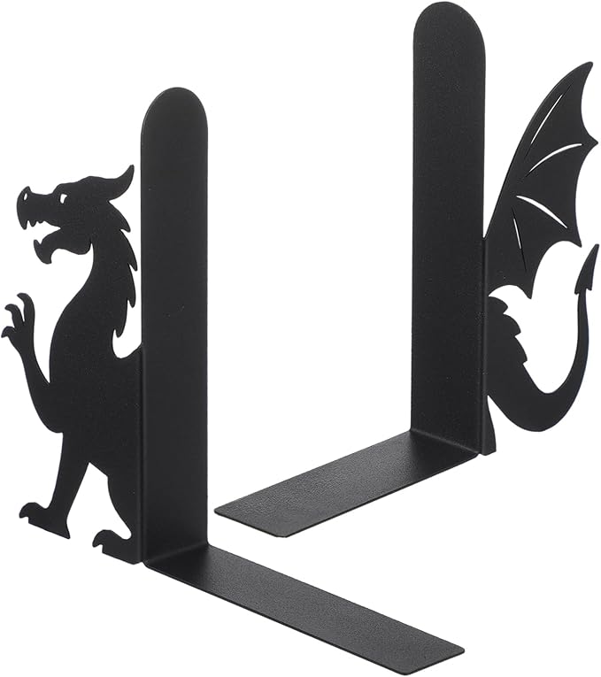Geelin Dragon Metal Bookends Set of 2 Styles Fantasy Book Ends for Shelves Bookshelf Home Office Desk Bookshelf Decor Gift for Dragon Lovers and Reading Enthusiasts