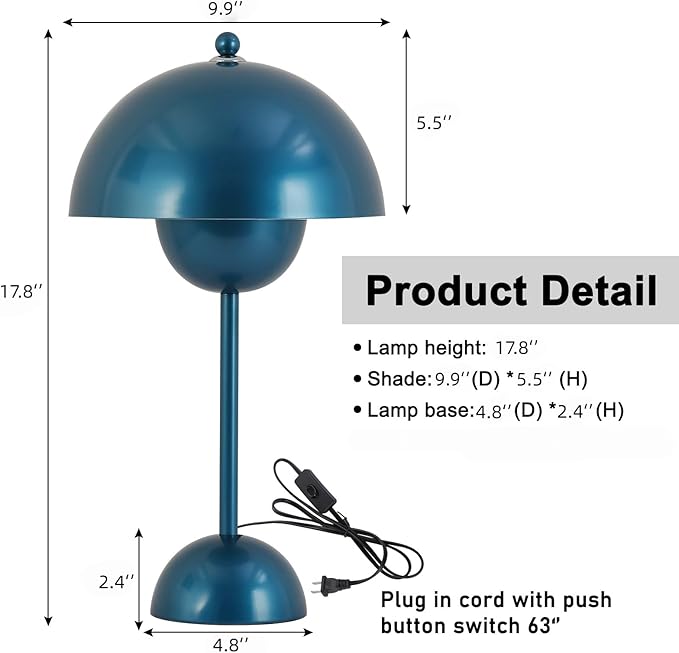 COSYLUX Modern Small Table Lamp for Bedroom, Cute Dome Shade Reflecting Light Reading Lamp for Living Room, Kid's Room, Study, Office, Beside Bedside Nightstand Desk Lamp(Pearl Blue)