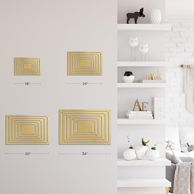 SIGNLEADER Metal Wall Decor Rectangles Gradient Minimalist Modern Luxury Wall Sculpture Hangings 3D Statue Home Decoration for Living Room, Bedroom, Bathroom, Kitchen, Fireplace, Office - 18" Gold