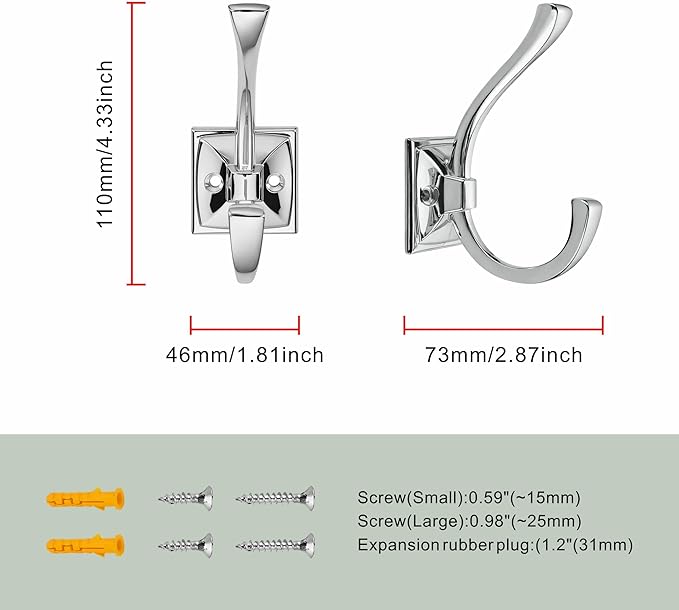 TUNNY 5 Pack Antique Design Wall Hanging Coat Hooks - Polished Chrome Coat Hooks Towel Hook for Entry Shoe Cabinet, Wardrobe Bathroom Bedroom Furniture Hardware