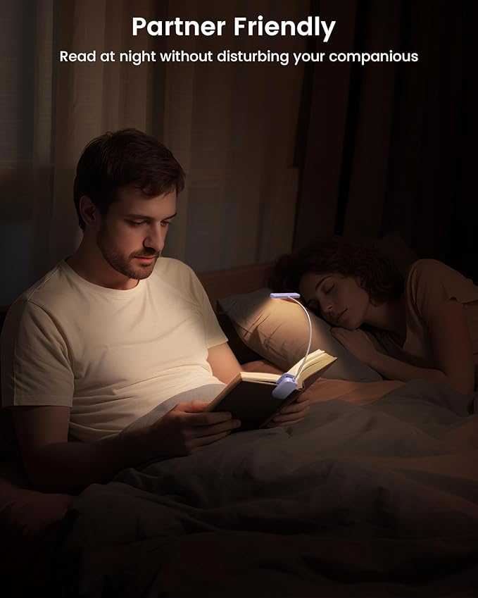 Glocusent 26 LED Book Light, 1200 mAh 90 Hrs Lasting Rechargeable Reading Light, 5 Amber Colors & Stepless Dimming Book Reading Light - Portable Clip on Light for Book Lovers Kids