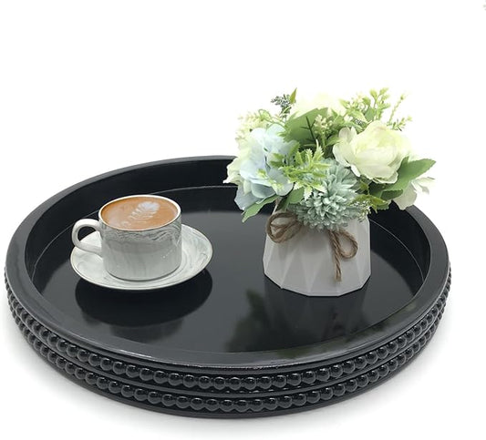 Carah & Cossh Round Wooden Serving Tray, Black Decorative Wood Tray, 16'' Round Modern Decorative Tray, Perfect for Storage and Display (Black)
