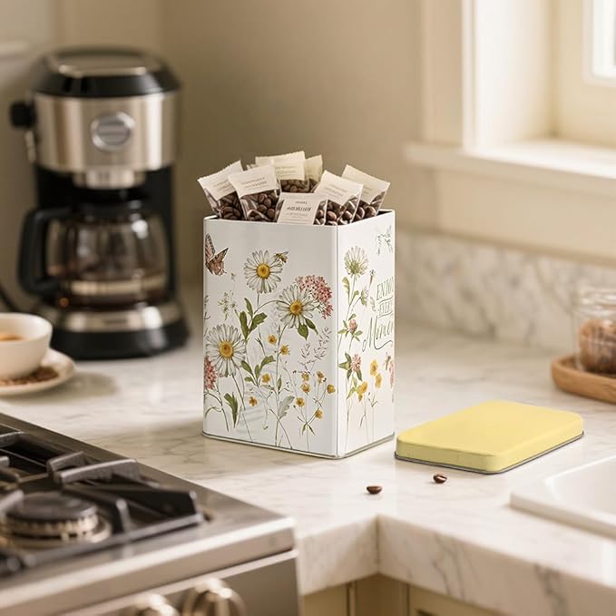 Decorative Metal Storage Tin Boxes with Lids for Home Decor Memory Boxes for Keepsakes and Photos,Gift Set for Presents Nesting Floral Photo Storage Containers (Doesn't Seal)