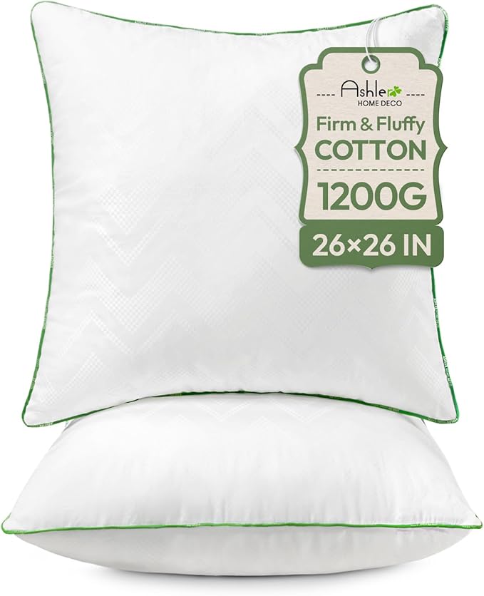 Ashler 26x26 Pillows Insert (Set of 2) - Throw Pillow Inserts with 100% Cotton Cover - 26 Inch Euro Pillows Sofa Stuffer Pillow Inserts -Decorative White Couch Pillow