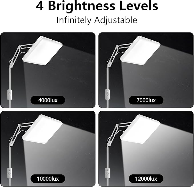 SUXIO Light Therapy Lamp - 12000 LUX Therapy Lights, Happy Lamp with Remote, Light Box Therapy with 3 Timer & 4 Brightness, LED UV-Free Daylight Lamp Perfect for Home