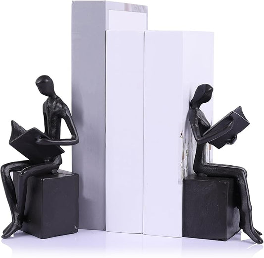 Reading Couple Bookshelf Decor Bookends Set of 2, Cast Iron Bookend for Office Desk, Living Room, Bedroom, Home Decorative Book Lovers Gifts (Reading Bookends)