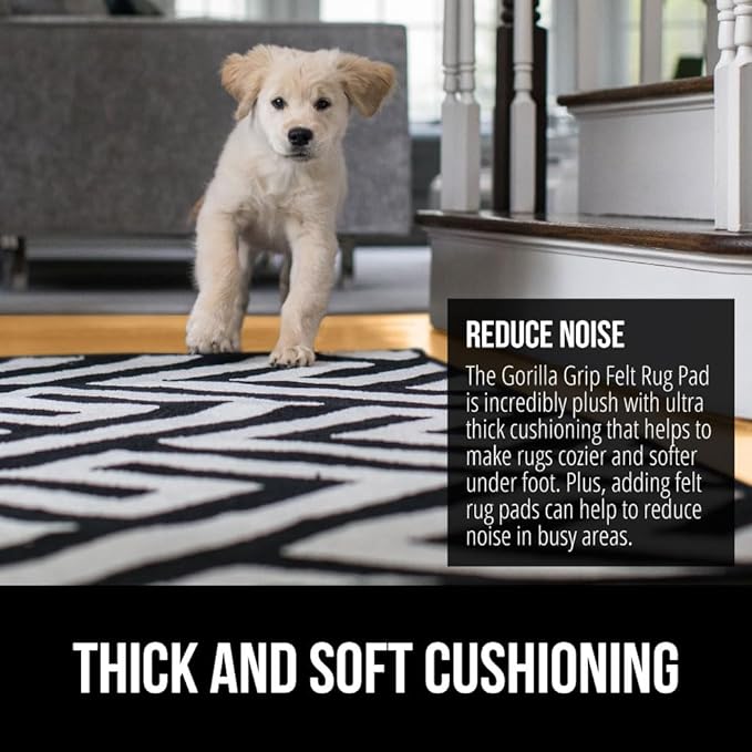 GORILLA GRIP Felt and Natural Rubber Stay in Place Slip Resistant Rug Pad, 1/8in Thick, 6x9 FT Protective Padding Under Area Rugs, Cushioned Gripper Pads, Carpet Runners, Hardwood Floors Protection