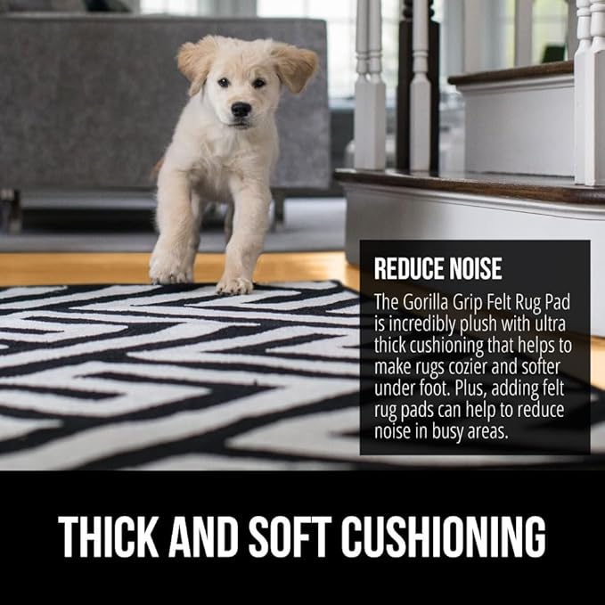 GORILLA GRIP Felt and Natural Rubber Stay in Place Slip Resistant Rug Pad, 1/8in Thick, 2x3 FT Protective Padding Under Area Rugs, Cushioned Gripper Pads, Carpet Runners, Hardwood Floors Protection