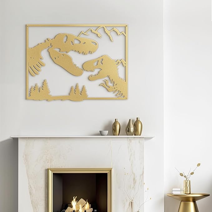 SIGNLEADER Metal Wall Art Decor Screaming Dinosaur Minimalist Modern Abstract Wall Sculpture Hangings Home Decoration for Living Room, Bedroom, Bathroom, Kitchen, Outdoor - 18" Gold
