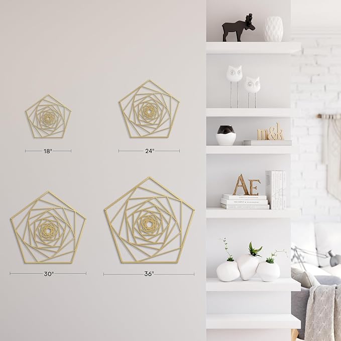 SIGNLEADER Metal Wall Decor Geometric Lines Rose Minimalist Modern Luxury Wall Sculpture Hangings 3D Statue Home Decoration for Living Room, Bedroom, Bathroom, Kitchen, Fireplace, Office - 24" Gold