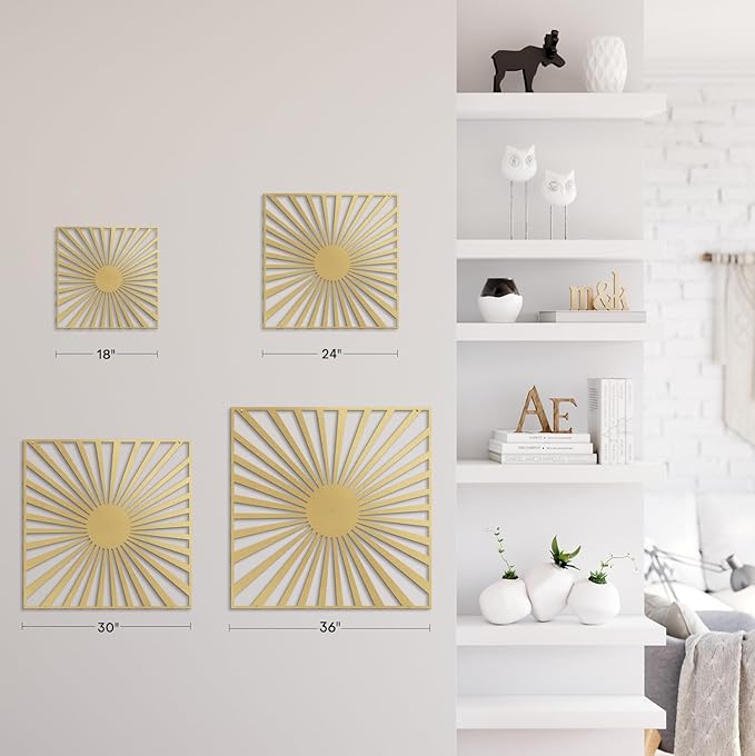 SIGNLEADER Metal Wall Decor Sun Ray Lake Minimalist Modern Luxury Wall Sculpture Hangings 3D Statue Home Decoration for Living Room, Bedroom, Bathroom, Kitchen, Fireplace, Office - 24" Gold