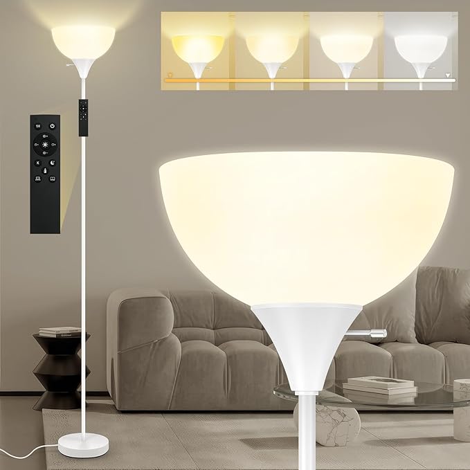 Floor Lamps for Living Room, 71'' Torchiere Floor Lamps with Remote, 2700K-6500K Colors Temperature & Brightness Adjustable, 10W/1200LM White Dimmable Floor Lamp,Tall Standing Lamp for Bedroom/Office