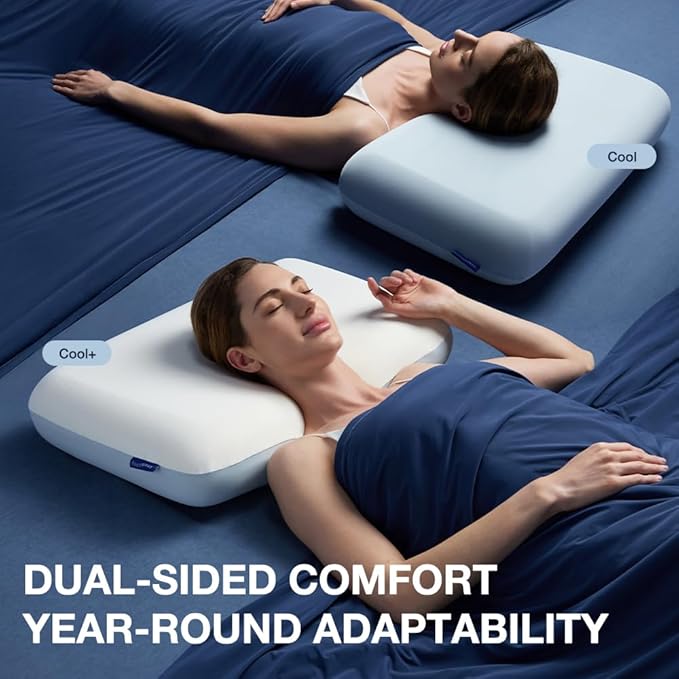 Huhu Sleep Cooling Pillow 5 inchs for Back andd Side Sleeper, Advanced Memory Foam Pillows with Cooler Case but no Firm Layer, 16x24x5 inchs