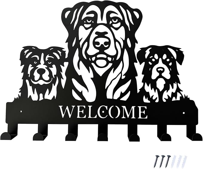 Durable Metal Wall Hooks with 3 Dog Silhouettes - 7 Hooks Home Storage & Welcome Sign Wall Decor